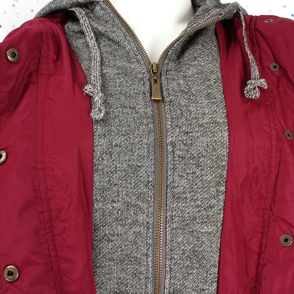 Burgundy Grey Jersey Hooded Padded Jacket - Picture 4 of 11